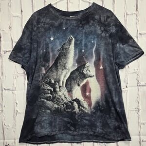 VTG 90s Wolf USA Graphic Short Sleeve Men Shirt Sz XL Tshirt Tie Dye Gildan Soft